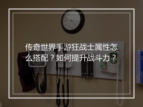 传奇世界手游狂战士属性怎么搭配？如何提升战斗力？