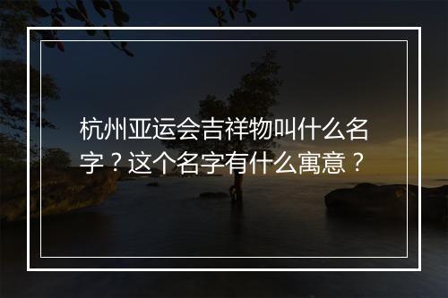 杭州亚运会吉祥物叫什么名字？这个名字有什么寓意？