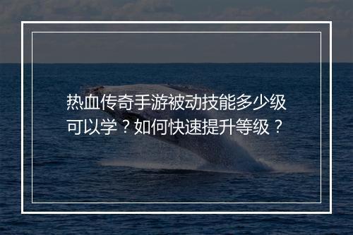 热血传奇手游被动技能多少级可以学？如何快速提升等级？