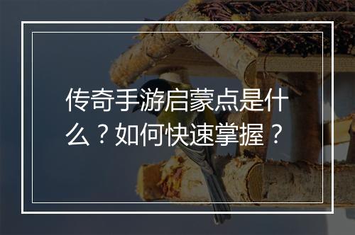 传奇手游启蒙点是什么？如何快速掌握？