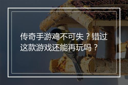 传奇手游鸡不可失？错过这款游戏还能再玩吗？