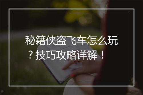 秘籍侠盗飞车怎么玩？技巧攻略详解！