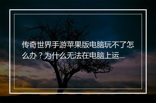 传奇世界手游苹果版电脑玩不了怎么办？为什么无法在电脑上运行？
