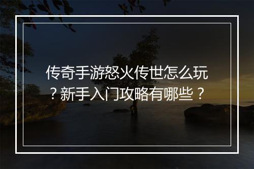 传奇手游怒火传世怎么玩？新手入门攻略有哪些？