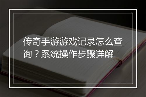 传奇手游游戏记录怎么查询？系统操作步骤详解