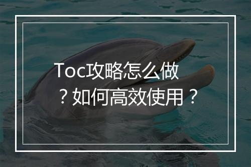 Toc攻略怎么做？如何高效使用？