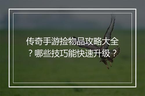 传奇手游捡物品攻略大全？哪些技巧能快速升级？
