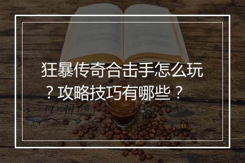 狂暴传奇合击手怎么玩？攻略技巧有哪些？