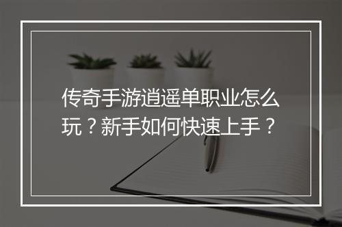 传奇手游逍遥单职业怎么玩？新手如何快速上手？