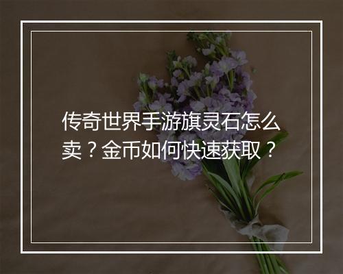 传奇世界手游旗灵石怎么卖？金币如何快速获取？