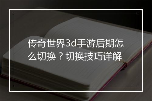传奇世界3d手游后期怎么切换？切换技巧详解