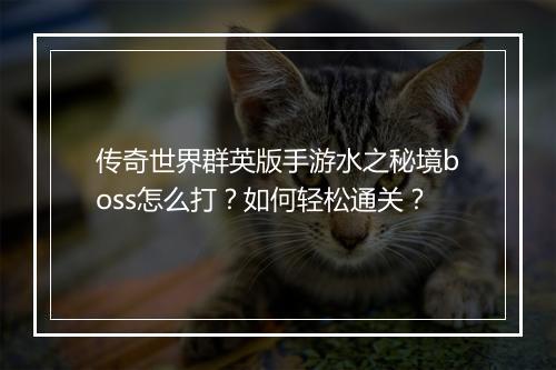 传奇世界群英版手游水之秘境boss怎么打？如何轻松通关？