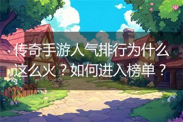 传奇手游人气排行为什么这么火？如何进入榜单？