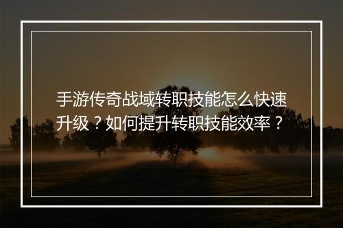 手游传奇战域转职技能怎么快速升级？如何提升转职技能效率？