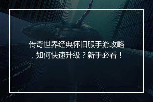 传奇世界经典怀旧服手游攻略，如何快速升级？新手必看！
