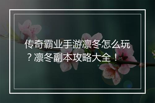 传奇霸业手游凛冬怎么玩？凛冬副本攻略大全！