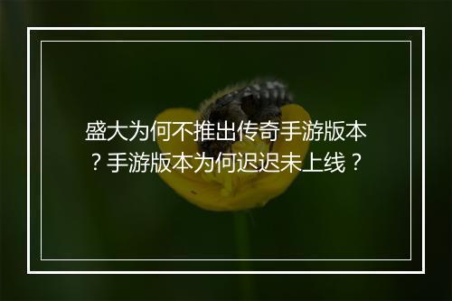 盛大为何不推出传奇手游版本？手游版本为何迟迟未上线？