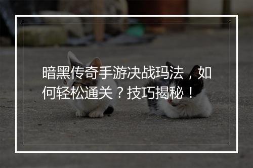 暗黑传奇手游决战玛法，如何轻松通关？技巧揭秘！