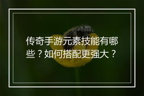 传奇手游元素技能有哪些？如何搭配更强大？