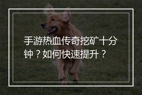 手游热血传奇挖矿十分钟？如何快速提升？