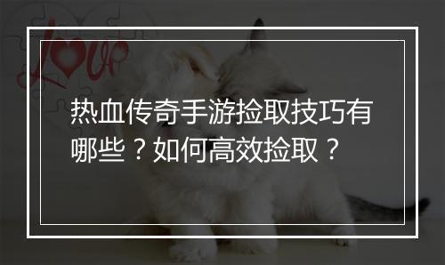 热血传奇手游捡取技巧有哪些？如何高效捡取？