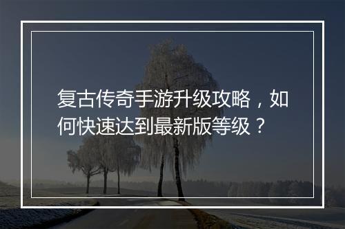 复古传奇手游升级攻略，如何快速达到最新版等级？