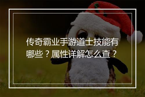 传奇霸业手游道士技能有哪些？属性详解怎么查？