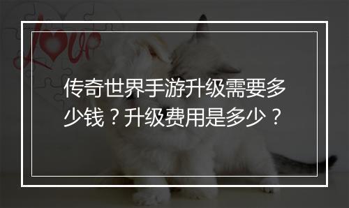 传奇世界手游升级需要多少钱？升级费用是多少？