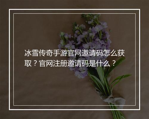 冰雪传奇手游官网邀请码怎么获取？官网注册邀请码是什么？