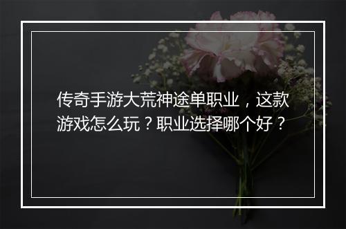 传奇手游大荒神途单职业，这款游戏怎么玩？职业选择哪个好？