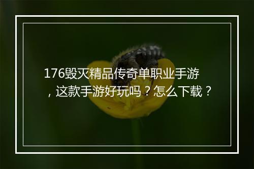 176毁灭精品传奇单职业手游，这款手游好玩吗？怎么下载？
