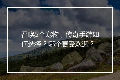召唤5个宠物，传奇手游如何选择？哪个更受欢迎？