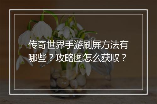 传奇世界手游刷屏方法有哪些？攻略图怎么获取？