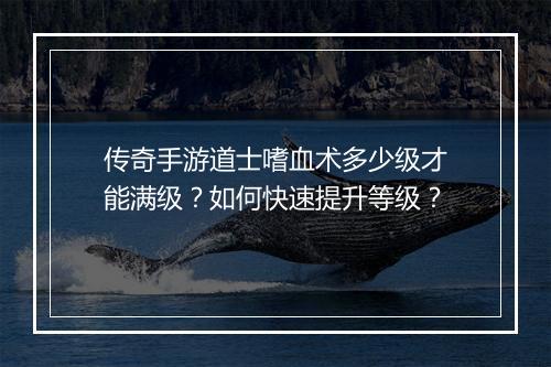 传奇手游道士嗜血术多少级才能满级？如何快速提升等级？