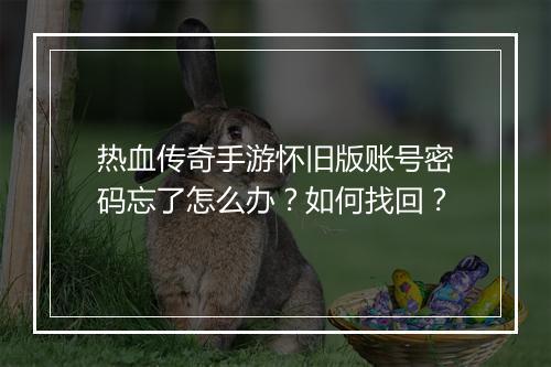 热血传奇手游怀旧版账号密码忘了怎么办？如何找回？