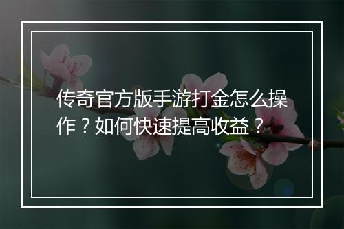 传奇官方版手游打金怎么操作？如何快速提高收益？