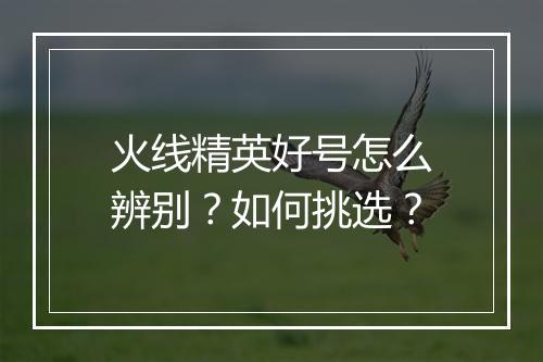 火线精英好号怎么辨别？如何挑选？