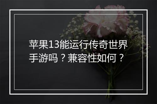 苹果13能运行传奇世界手游吗？兼容性如何？