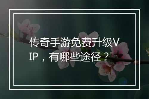 传奇手游免费升级VIP，有哪些途径？