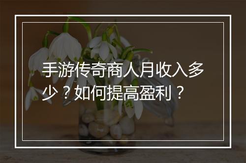 手游传奇商人月收入多少？如何提高盈利？