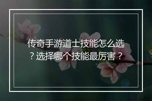 传奇手游道士技能怎么选？选择哪个技能最厉害？