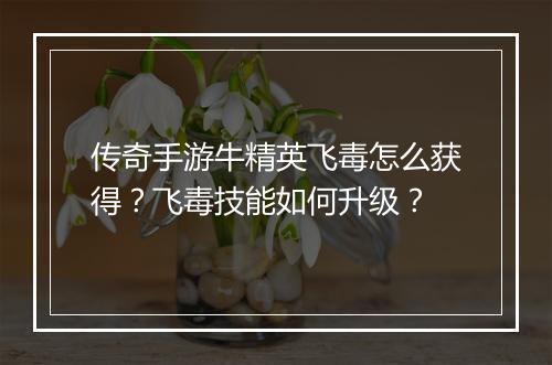 传奇手游牛精英飞毒怎么获得？飞毒技能如何升级？