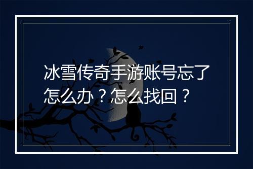 冰雪传奇手游账号忘了怎么办？怎么找回？