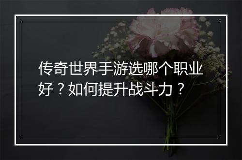 传奇世界手游选哪个职业好？如何提升战斗力？