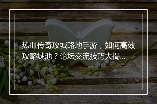 热血传奇攻城略地手游，如何高效攻略城池？论坛交流技巧大揭秘！