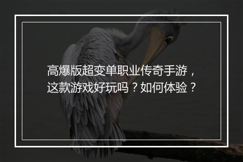 高爆版超变单职业传奇手游，这款游戏好玩吗？如何体验？