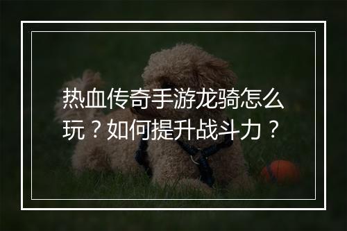 热血传奇手游龙骑怎么玩？如何提升战斗力？