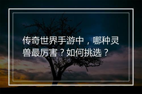 传奇世界手游中，哪种灵兽最厉害？如何挑选？