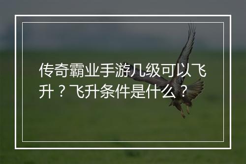 传奇霸业手游几级可以飞升？飞升条件是什么？