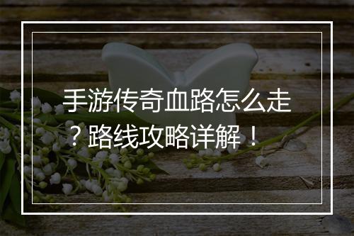 手游传奇血路怎么走？路线攻略详解！